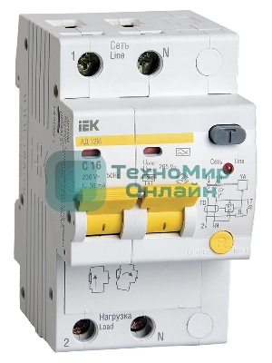 Выключатель автоматический дифференциального тока IEK MAD12-2-016-C-030 АД12М 2Р С16 30мА IEK