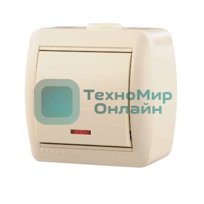 Выключатель 1-кл. ОП Ната 10А IP20 с подсветкой крем. LEZARD 710-0300-111