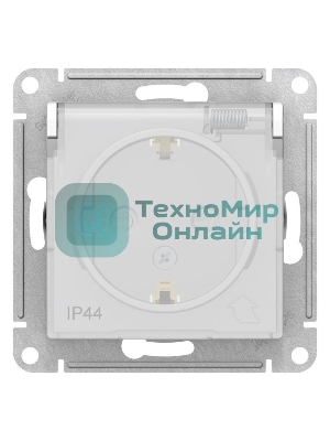 Механизм розетки 1-м СП AtlasDesign AQUA с заземл. защ. шторки с защ. крышкой 16А IP44 белый, SchE ATN440146
