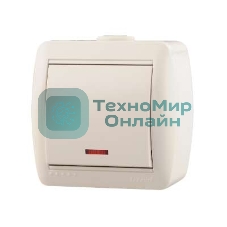 Выключатель 1-кл. ОП Ната 10А IP20 с подсветкой белый LEZARD 710-0200-111