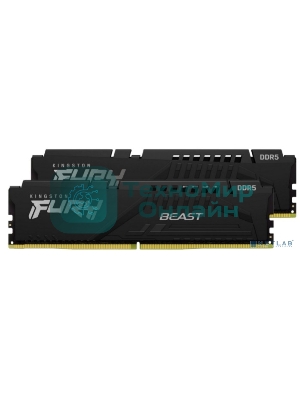 Оперативная память Kingston Fury Beast, DDR5, 32GB (2x16GB), 5200MHz, CL40, DIMM, радиатор, черный
