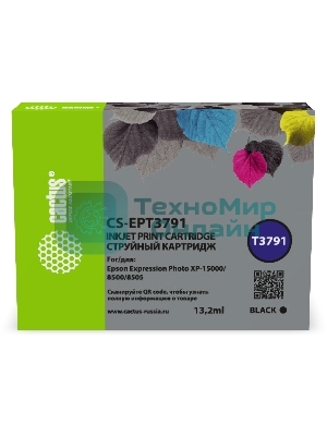 Картридж струйный Cactus CS-EPT3791 378XL черный (13.2 мл) для Epson Expression Photo XP-8500/XP-8505/XP-15000