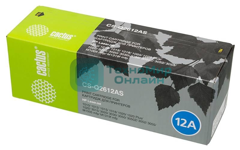 Картридж лазерный Cactus CS-Q2612AS (тип Q2612AS) черный (2000 стр.) для HP 1010/1012/1015/1018/1020/1020Plus/1022/3015/3020