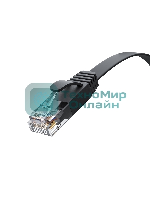 Патч-корд GCR PROF плоский прямой 3.0m, UTP медь cat.6, черный, 30 AWG, ethernet high speed 10 Гбит/с, RJ45, T568B, GCR-52870