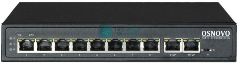 Коммутатор Passive PoE OSNOVO SW-21000/A(120W), 8*10/100 Base-T+ 2*10/100 Base-T Uplink, до 30W на порт