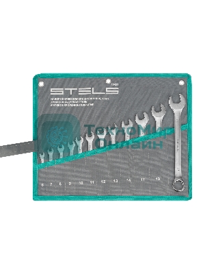 Набор ключей комбинированных 6-22 мм, 12 шт., CrV, матовый хром Stels