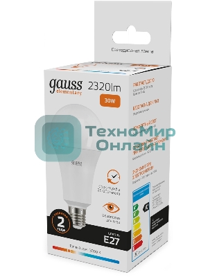 Лампа светодиодная Gauss Elementary A67 30Вт цок.: E27 груша 220B св. свеч. бел. теп. А67 (упак.: 10 шт)