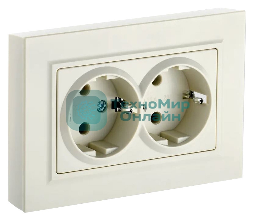 Розетка 2-я с з/к/ш IEK BRITE 16А в сб. РСш12-3-БрКр беж.