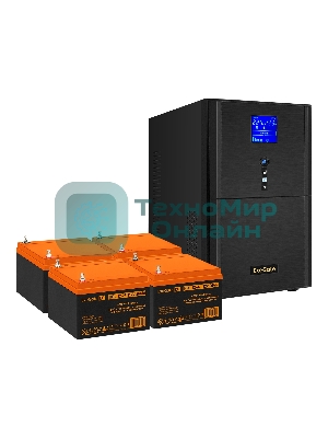 Комплект источника бесперебойного питания Exegate EX295990RUS + батарея 26Aч EX285663RUS 4шт (инвертор, синус, для котла) ExeGate SineTower SZ-3000.LCD.AVR.3SH.1C13.RJ.USB <3000VA/2400W, чистый синусоида, LCD дисплей, AVR, 3хSchuko+1хC13, RJ45/11, USB, линейно-интерактивный, черный> + батарея ExeGate HRL 12-26 (12В, 26А·ч) 4шт