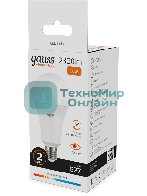 Лампа светодиодная Gauss Elementary A67 30Вт цок.: E27 груша 220B св. свеч. бел. теп. А67 (упак.: 10 шт)
