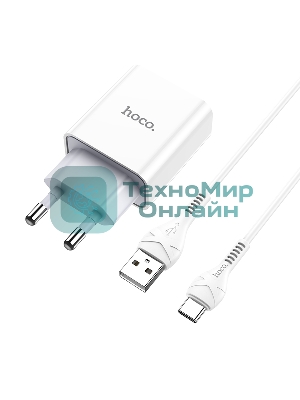 Зарядное устройство Hoco 10.5Вт, 2.1А, 1хUSB + кабель USB/Type-C 1м, C81A, белый, блистер