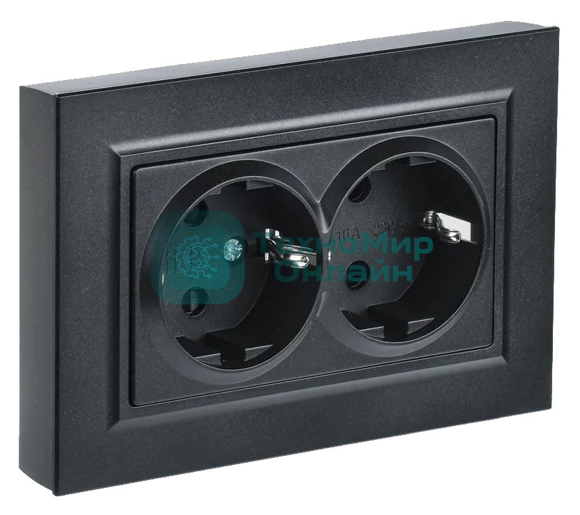Розетка 2-я с з/к/ш IEK BRITE 16А в сб. РСш12-3-БрЧ черный