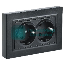 Розетка 2-я с з/к/ш IEK BRITE 16А в сб. РСш12-3-БрЧ черный