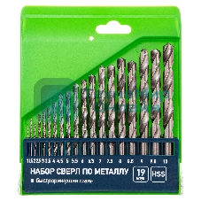 Набор сверл по металлу Сибртех, 1-10 мм (через 0,5 мм), HSS, 19 шт.,пластик.коробка цил. хвостовик