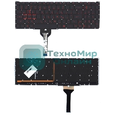 Клавиатура для ноутбука Acer Nitro 5 AN517-41 черная с подсветкой (узкий шлейф, красные буквы)