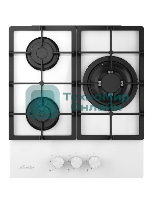 Варочная поверхность Monsher MGG 43 Blanc, газ, High-Tech, 45 см, автоматический электроподжиг, газ-контроль, форсунки под сжиженый газ, SABAF конфорки, чугунные решетки, белый