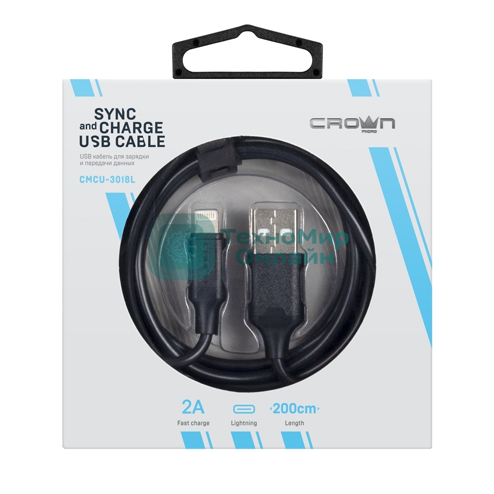 Кабель Crown USB - Lightning CMCU-3018L черный