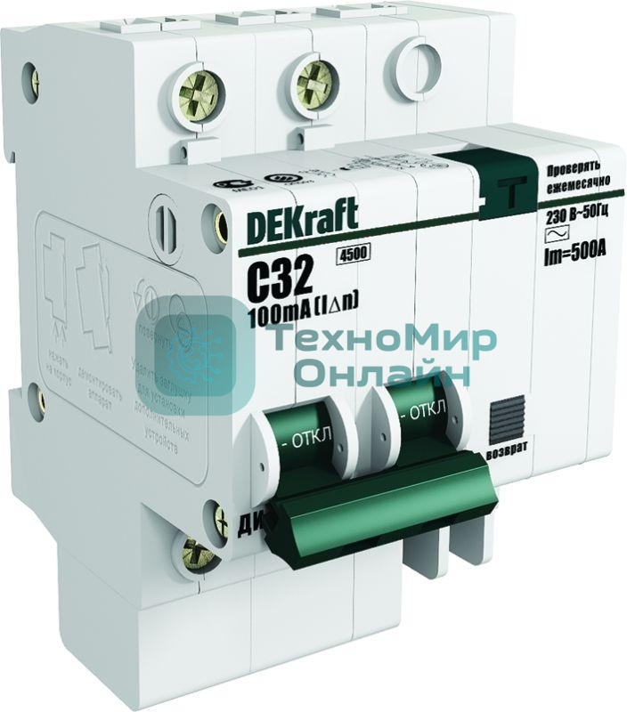 Выключатель автоматический дифференциального тока со встроенной защитой от сверхтоков DEKraft 1п+N 20А 30мА AC C ДИФ-101 SchE 15158DEK