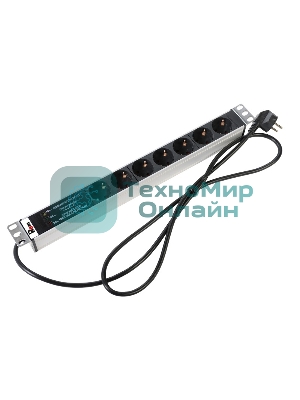 Блок розеток Rem-16 с фил. и инд., 7 Shuko, 16A, алюм., 19