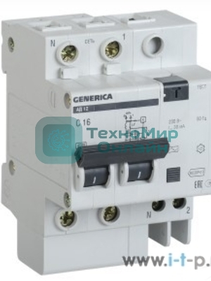 Выключатель автоматический дифференциального тока IEK MAD15-2-016-C-030 АД12 2Р 16А 30мА GENERICA