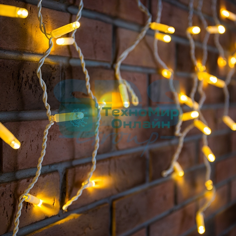 Гирлянда Neon-night Айсикл (бахрома) светодиодный, 2,4 х 0,6 м, белый провод, 230 В, диоды теплый белый, 76 LED