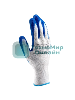 Перчатки полиэфирные Сибртех с синим нитрильным покрытием, размер L, 15 класс вязки