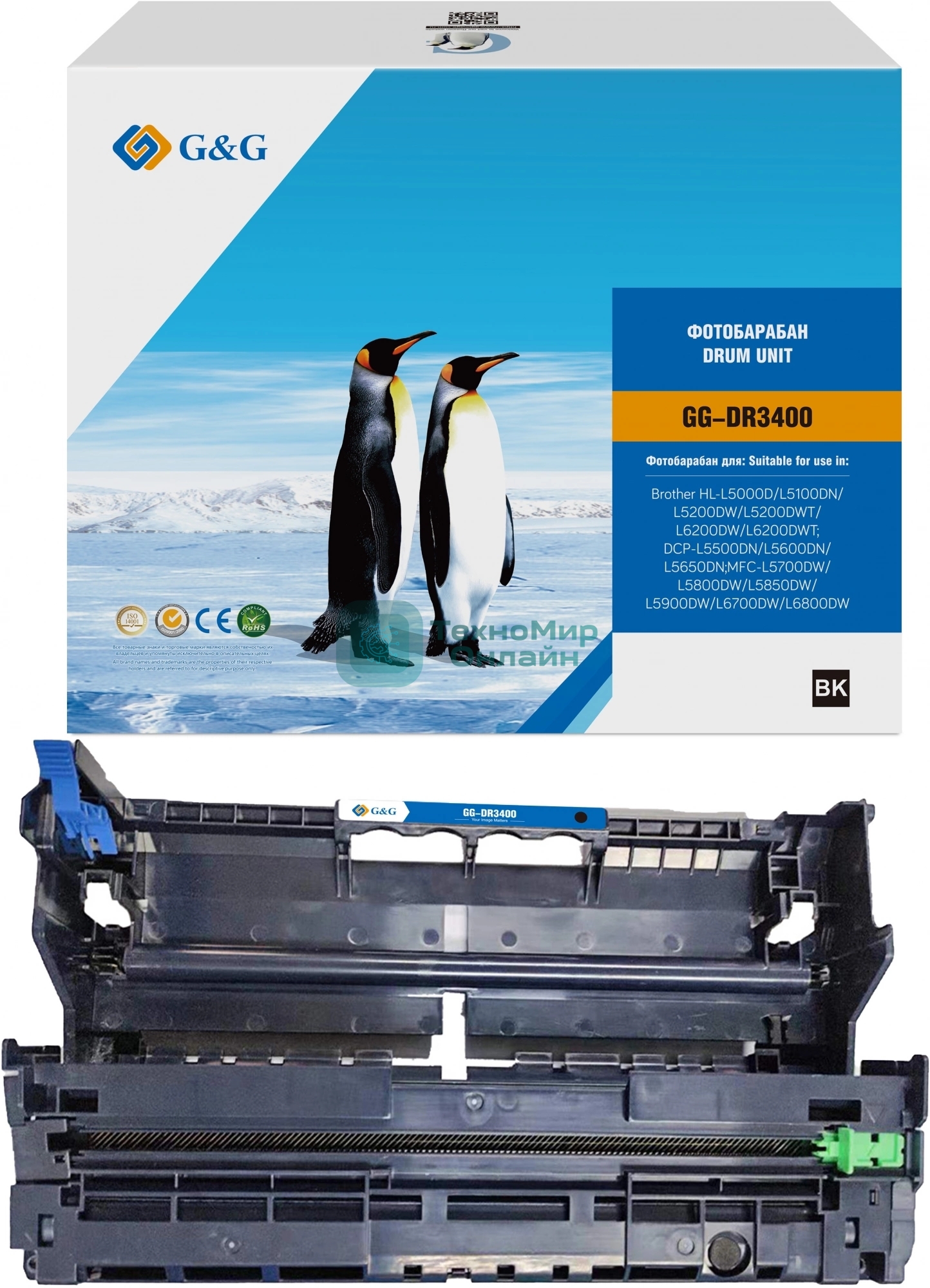 Блок фотобарабана G&G GG-DR3400 DR-3400 черный ч/б:30000стр. для HL-L5000D/L5100DN/L5200DW/L5200DWT/L6200DW/L6200DWT;DCP-L5500DN/L5600DN/L5650DN;MFC-L5700DW/L5800DW/L5850DW/L5900DW/L6700DW/L6800DW Brother