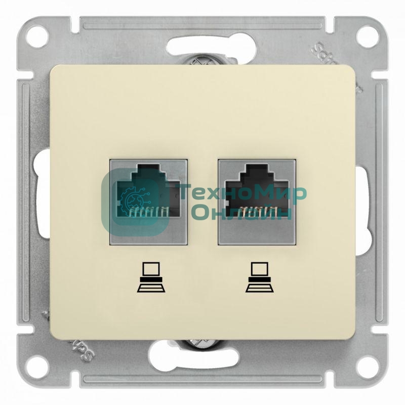 Механизм розетки комп. 2-м Glossa RJ45+RJ45 кат. 5е беж. SchE GSL000285KK