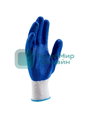 Перчатки полиэфирные Сибртех с синим нитрильным покрытием, размер L, 15 класс вязки