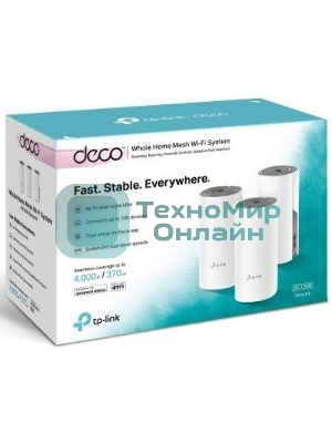 Домашняя Mesh Wi-Fi система TP-Link Deco E4 (3-Pack), 1167 Мбит/с (5 ГГц: до 867 Мбит/с + 2,4 ГГц: до 300 Мбит/с), 2 порта 100 Мбит/с, 2 встроенные антенны на каждом модуле Deco