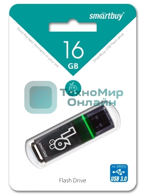Флешка USB Smartbuy Glossy series Dark Grey (SB16 GbGS-DG), 16Gb, USB 3.0, R/W 75/30, серый/зеленый