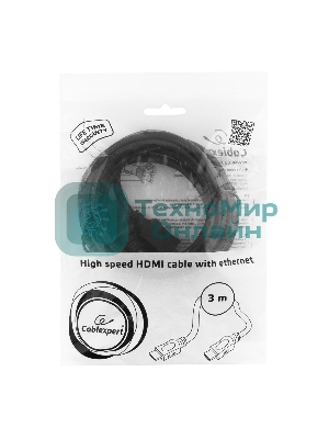Кабель Cablexpert HDMI CC-HDMI4L-10, 19M/19M, v2.0, серия Light, позол.разъемы, экран, 3м, черный, пакет