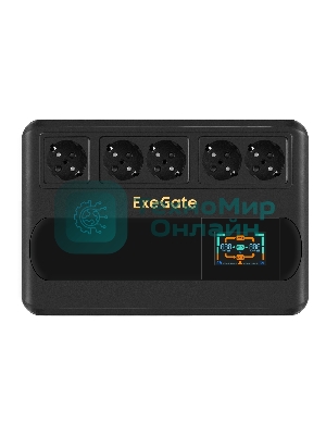 Источник бесперебойного питания ExeGate NEO Smart BU-600.LCD.AVR.5SH 600VA/360W, цветной LCD-дисплей, AVR, 5*Schuko, черный