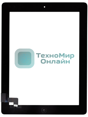 Сенсорное стекло (тачскрин) для iPad 2 (A1395, A1396, A1397), черное с кнопкой OEM