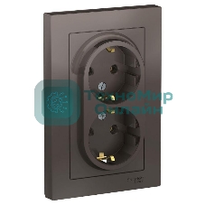 Розетка 2-м AtlasDesign с заземл. 16А в сборе мокко SchE ATN000624