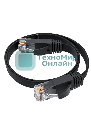 Патч-корд GCR PROF плоский прямой 3.0m, UTP медь cat.6, черный, 30 AWG, ethernet high speed 10 Гбит/с, RJ45, T568B, GCR-52870