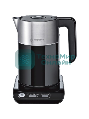 Чайник электрический Bosch TWK8613 1.5 л, 2400 Вт, черный/серебристый (корпус: нержавеющая сталь)