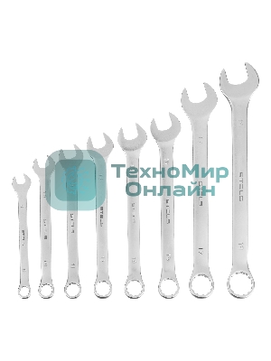 Набор ключей комбинированных Stels 8 - 19 мм, 8 шт., CrV, матовый хром