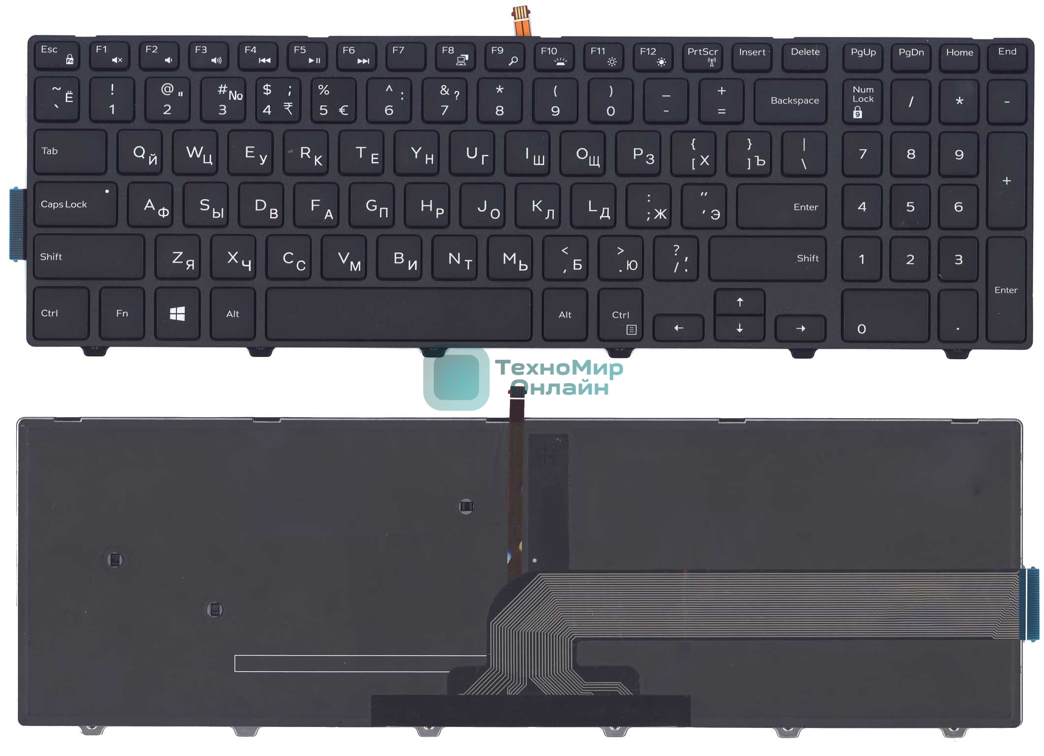 Клавиатура для ноутбука Dell Inspiron 15-3000 15-5000 5547 5521 5542 черная с подсветкой
