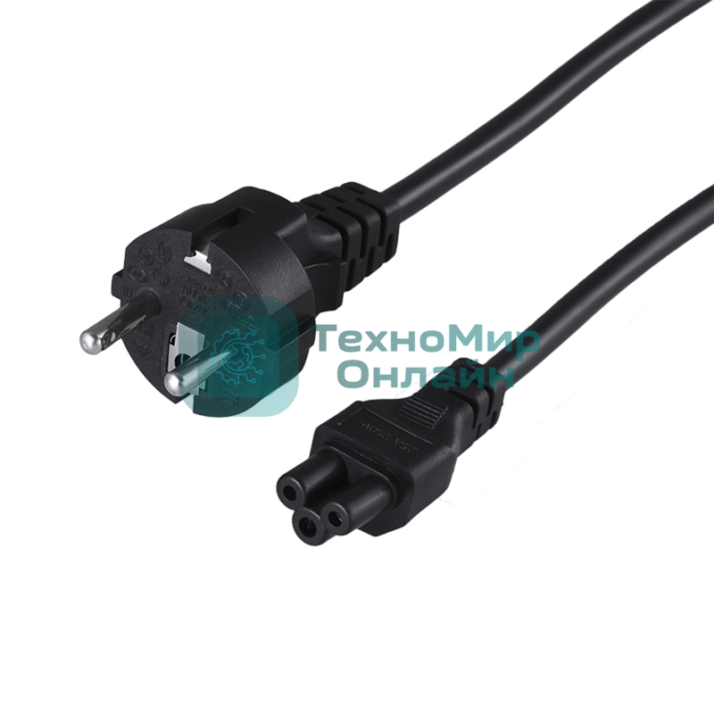Шнур сетевой Rexant евровилка–евроразъем С5, кабель 3x0,75мм², 0,75м, для питания ноутбука (пакет ПВХ)