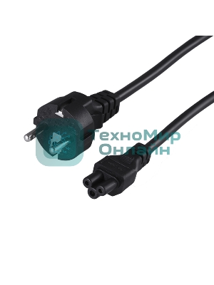 Шнур сетевой Rexant евровилка–евроразъем С5, кабель 3x0,75мм², 0,75м, для питания ноутбука (пакет ПВХ)