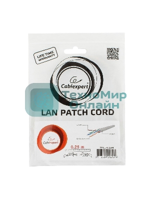 Патч-корд UTP Cablexpert cat.6, 0.25м, литой, многожильный, серый