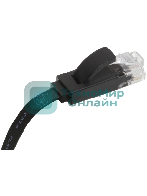 Патч-корд Greenconnect плоский прямой PROF 15.0m UTP медь, cat.6, черный, позолоченные контакты, 30 AWG, Premium ethernet high speed 10 Гбит/с, RJ45, T568B (GCR-LNC616-15.0m)