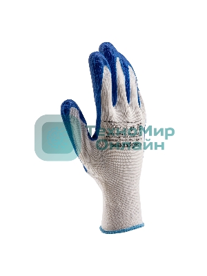 Перчатки полиэфирные Сибртех с синим нитрильным покрытием, размер L, 15 класс вязки