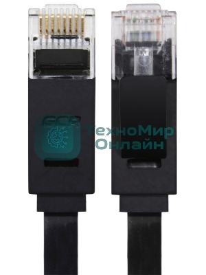 Патч-корд Greenconnect плоский прямой PROF 15.0m UTP медь, cat.6, черный, позолоченные контакты, 30 AWG, Premium ethernet high speed 10 Гбит/с, RJ45, T568B (GCR-LNC616-15.0m)