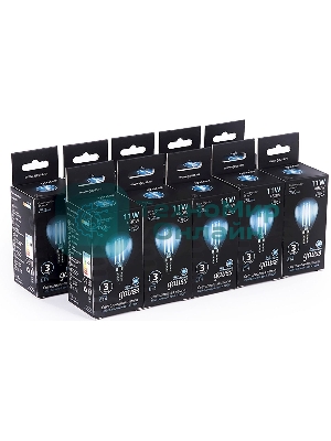 Лампа светодиодная филаментная Gauss Filament 11Вт цок.: E14 шар 220B 4100K св. свеч. белый нейт. (упак.: 10 шт)