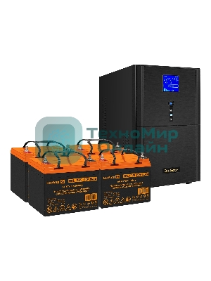 Комплект источника бесперебойного питания Exegate EX295990RUS + батарея 33Aч EX285664RUS 4шт (инвертор, синус, для котла) ExeGate SineTower SZ-3000.LCD.AVR.3SH.1C13.RJ.USB <3000VA/2400W, чистый синусоида, LCD дисплей, AVR, 3*Schuko+1*C13, RJ45/11, USB, линейно-интерактивный, Black> + батарея ExeGate HRL 12-33 (12В, 33Ач) 4шт