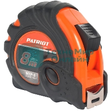 Рулетка PATRIOT MTP-8, ударопрочный корпус, обрезиненная, 8м