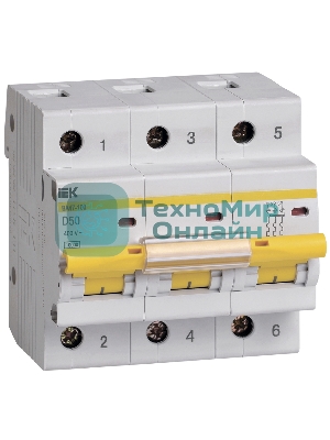 Выключатель автоматический модульный 3п D 50А 10кА ВА47-100 IEK MVA40-3-050-D