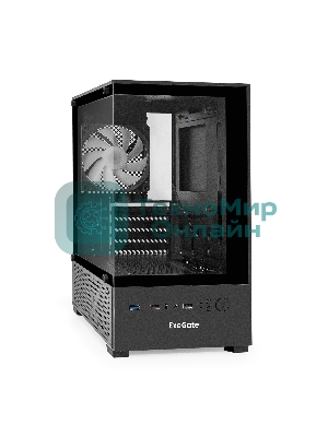 Компьютерный корпус Minitower ExeGate i3 SEA (mATX, БП 400NPX, 2*USB+1*USB 3.0, HD аудио, черный, 1 вент. 12см с RGB подсветкой, передняя и боковая панели - закаленное стекло)